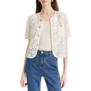 GOELIA Summer Cardigan Short Sleeve Lightweight Crop Jacket White S NWT